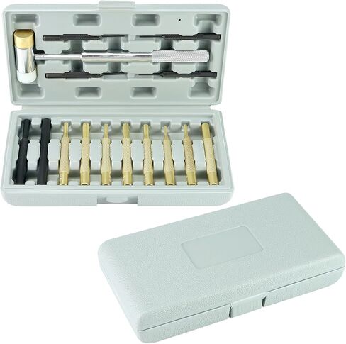QWORK Hammer and Punch Set - Chrome Plated Steel Hammer with Nylon & Brass Heads, Assorted Brass, Steel, & Nylon Punches, Molded Plastic Storage Case in Saudi Arabia