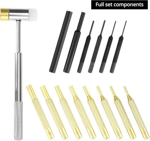 QWORK Hammer and Punch Set - Chrome Plated Steel Hammer with Nylon & Brass Heads, Assorted Brass, Steel, & Nylon Punches, Molded Plastic Storage Case in Saudi Arabia