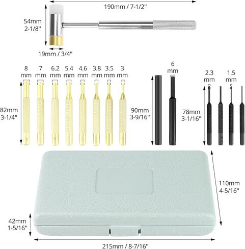 QWORK Hammer and Punch Set - Chrome Plated Steel Hammer with Nylon & Brass Heads, Assorted Brass, Steel, & Nylon Punches, Molded Plastic Storage Case in Saudi Arabia