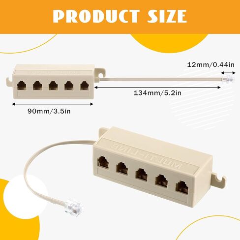 Phone Jack Splitter Five Way Phone Splitter for Landline RJ11 6P4C Telephone Splitters Male to 5 Female Outlet Ports Sockets for Telephone, Landline, Fax Ivory in Saudi Arabia