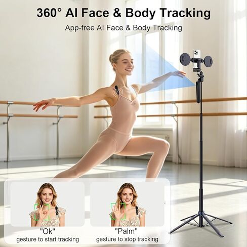 Tripod for iPhone with Light and Remote, Wireless Microphones, 71" Auto Face Tracking Phone Stand for Video Recording, Content Creator Essentials Vlogging Kit for YouTube, TikTok, Live Streaming in Saudi Arabia