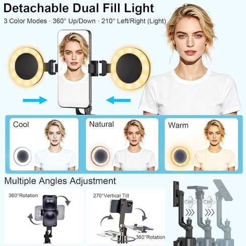 Tripod for iPhone with Light and Remote, Wireless Microphones, 71" Auto Face Tracking Phone Stand for Video Recording, Content Creator Essentials Vlogging Kit for YouTube, TikTok, Live Streaming in Saudi Arabia