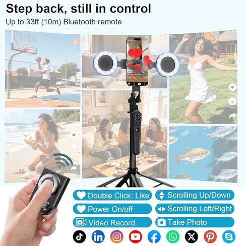 Tripod for iPhone with Light and Remote, Wireless Microphones, 71" Auto Face Tracking Phone Stand for Video Recording, Content Creator Essentials Vlogging Kit for YouTube, TikTok, Live Streaming in Saudi Arabia