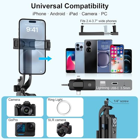 Tripod for iPhone with Light and Remote, Wireless Microphones, 71" Auto Face Tracking Phone Stand for Video Recording, Content Creator Essentials Vlogging Kit for YouTube, TikTok, Live Streaming in Saudi Arabia