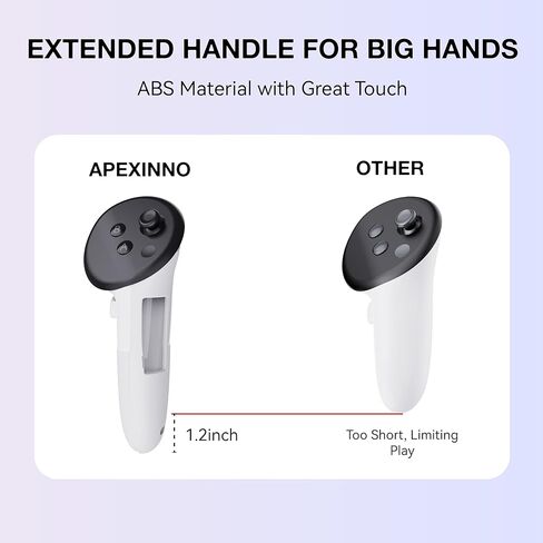 APEXINNO Extended Handle Controller Grips Cover for Quest 3S/Meta Quest 3 VR Accessories, Controller Protector Cover Skin with Adjustable Hand Straps, Battery Opening Design for Oculus Quest 3/3S in Saudi Arabia