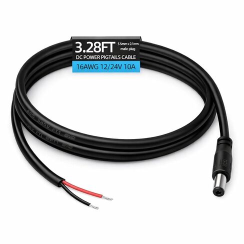 3.28ft 16AWG DC Power Pigtails Cable,5.5mm x 2.1mm Male Plug to Bare Wire 10A Heavy Duty 12V 24V DC Barrel Jack Connector Cord for CCTV,LED Strip, Solar Panel,DIY Repairs in Saudi Arabia
