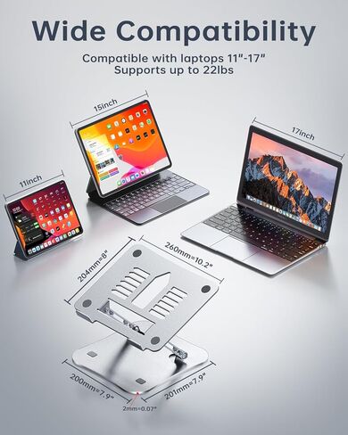 حامل كمبيوتر محمول من الألومنيوم H&C(hcck&Cllassp) للمكتب، حامل كمبيوتر محمول قابل للطي والمحمول، حامل كمبيوتر محمول قابل للتعديل، دعامة تبريد جيدة التهوية، حامل كمبيوتر مريح لأجهزة الكمبيوتر المحمولة مقاس 11-17 بوصة، فضي in Kuwait