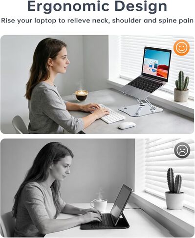 حامل كمبيوتر محمول من الألومنيوم H&C(hcck&Cllassp) للمكتب، حامل كمبيوتر محمول قابل للطي والمحمول، حامل كمبيوتر محمول قابل للتعديل، دعامة تبريد جيدة التهوية، حامل كمبيوتر مريح لأجهزة الكمبيوتر المحمولة مقاس 11-17 بوصة، فضي in Kuwait