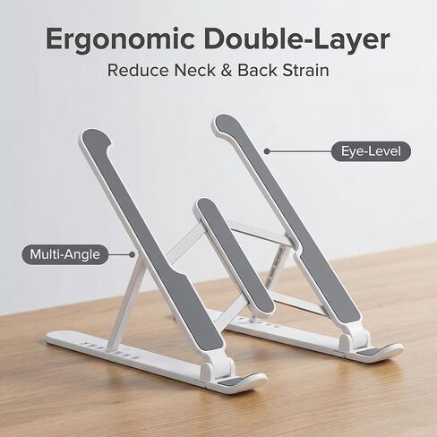 Adjustable Laptop Stand for Desk - Foldable & Portable Laptop Riser, Ergonomic Multi-Angle Computer Stand, Heat Dissipation Notebook Holder Fit for MacBook, Air, Pro, Dell, HP 10-17.3"（White in Saudi Arabia