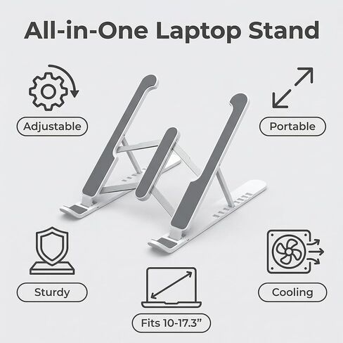 Adjustable Laptop Stand for Desk - Foldable & Portable Laptop Riser, Ergonomic Multi-Angle Computer Stand, Heat Dissipation Notebook Holder Fit for MacBook, Air, Pro, Dell, HP 10-17.3"（White in Saudi Arabia