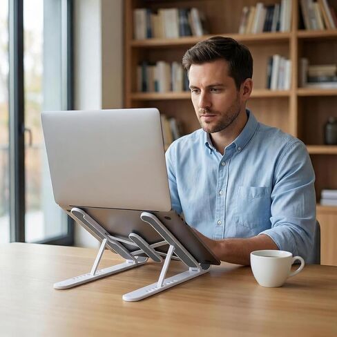 Adjustable Laptop Stand for Desk - Foldable & Portable Laptop Riser, Ergonomic Multi-Angle Computer Stand, Heat Dissipation Notebook Holder Fit for MacBook, Air, Pro, Dell, HP 10-17.3"（White in Saudi Arabia