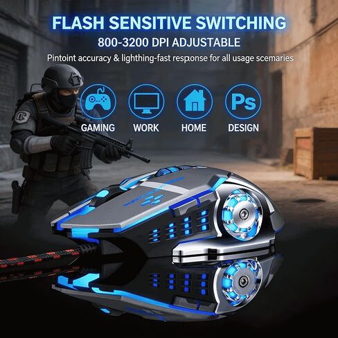 【 7 Types of RGB Lights -57 Inches Long】 Wired Professional Game RGB Light Effect Mouse - Ergonomic Design 3200 DPI - Scroll Wheel Function - Mouse Shortcut Key Editing, Realizing One Click Combo 2026 in Saudi Arabia