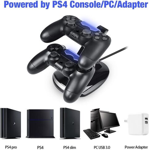 Controller Charger Dock Station for PS4, Controller Charger for PlayStation 4 - Fast Charging Station for 2 Controllers, Replacement Charging Dock for PS4 / Slim/Pro Console in Saudi Arabia