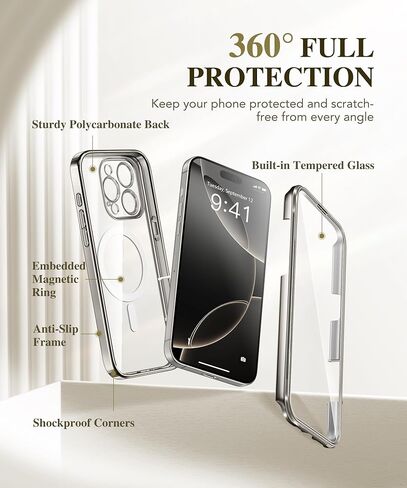 حافظة BERFY لهاتف iPhone 16 Pro، متوافقة مع MagSafe، واقي شاشة مقوى مدمج 9H وحماية الكاميرا، حافظة هاتف مطلية بالكامل مقاومة للصدمات لهاتف 16 Pro 6.3 بوصة، رمادي تيتانيوم in Kuwait