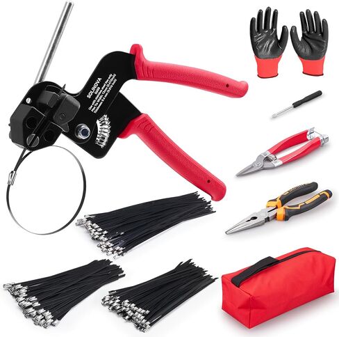 Heavy Steel Cable Tie Gun Tool Set, 2026 Upgraded Stainless Steel Cable Tie Gun with 200pcs Uv Resistant Black Metal Zip Ties Heavy Duty Outdoor Fastening & Cutting for Chain Link Fence, Exhaust Pipe in Saudi Arabia