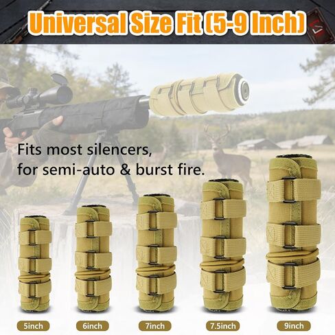 Suppressor Cover (5/6/7/7.5/9 inch), 2400°F Heat Resistant Silencer Wrap with Burn Proof Fiberglass & Silicone Lining, Flame Retardant Suppressor Sleeve for Semi-Automatic & Burst Fire Shooting in Saudi Arabia