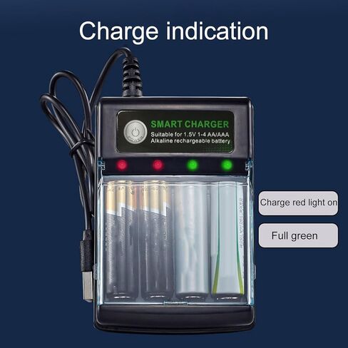 صندوق شحن البطارية القلوية 1.5 فولت، 4 فتحات من النوع المنزلق، كفاءة عالية ومؤشرات LED للاستخدام اليومي in Saudi Arabia