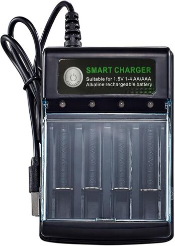 صندوق شحن البطارية القلوية 1.5 فولت، 4 فتحات من النوع المنزلق، كفاءة عالية ومؤشرات LED للاستخدام اليومي in Saudi Arabia