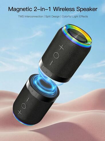2 in 1 Magnetic Splittable Bluetooth Speaker, Portable Waterproof Split Wireless Speaker Bluetooth V5.4 with 20W Loud Stereo Sound, Wireless Pairing for Home, Outdoor or Travel in Saudi Arabia