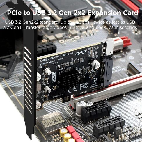 Gugxiom PCIe to USB 3.2 Expansion Card, 20Gbps Type E Key A Front Header Adapter, Internal Type C Converter with ASM3242 Chip SATA 15Pin Power for Desktop PC in Saudi Arabia