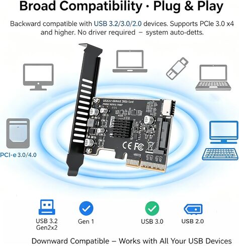 Gugxiom PCIe to USB 3.2 Expansion Card, 20Gbps Type E Key A Front Header Adapter, Internal Type C Converter with ASM3242 Chip SATA 15Pin Power for Desktop PC in Saudi Arabia