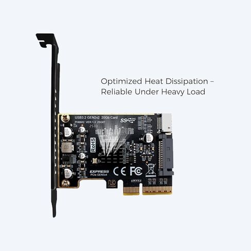 Gugxiom PCIe to USB 3.2 Expansion Card, 20Gbps Type E Key A Front Header Adapter, Internal Type C Converter with ASM3242 Chip SATA 15Pin Power for Desktop PC in Saudi Arabia