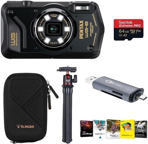 كاميرا Pentax WG-8 لجميع الأحوال الجوية، حزمة مع بطاقة ذاكرة 64 جيجابايت، حافظة، حامل ثلاثي MT-11، قارئ، مجموعة برامج in Kuwait