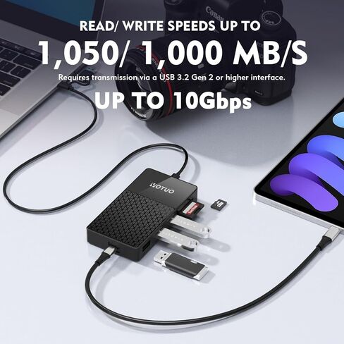 YOTUO M.2 NVMe SSD Enclosure with Hub & Card Reader, 10Gbps USB-C 3.2, External Solid State Drive Case for 2230/2242/2260/2280, SD/TF Card Reader, USB Hub, Compatible with Windows/Mac/Android/iOS in Saudi Arabia