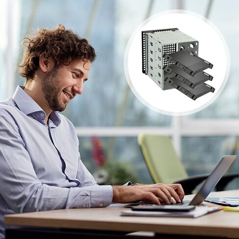 قفص القرص الصلب مقاس 5.25 بوصة إلى 5X 3.5 بوصة، حاوية محرك الأقراص الصلبة من الفولاذ المقاوم للصدأ مع مروحة تبريد مقاس 12 سم، رف محرك الأقراص الصلبة الداخلي لعلبة الكمبيوتر الشخصي وتوسيع فتحة القرص المضغوط in Kuwait