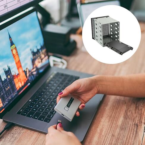 قفص القرص الصلب مقاس 5.25 بوصة إلى 5X 3.5 بوصة، حاوية محرك الأقراص الصلبة من الفولاذ المقاوم للصدأ مع مروحة تبريد مقاس 12 سم، رف محرك الأقراص الصلبة الداخلي لعلبة الكمبيوتر الشخصي وتوسيع فتحة القرص المضغوط in Kuwait