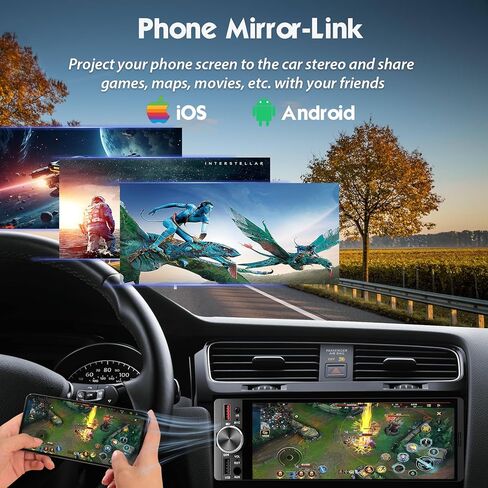 [شاشة لمس داخلية] 6.36 بوصة ستيريو سيارة أحادي الدين مع CarPlay لاسلكي/سلكي وAndroid Auto، صوت قوي 240 وات DSP مع EQ، MirrorLink، بلوتوث بدون استخدام اليدين، كاميرا احتياطية 12 LED، راديو AM/FM in Saudi Arabia