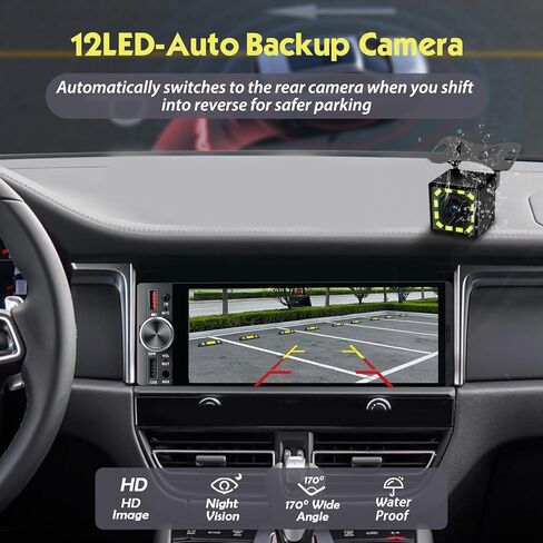 [شاشة لمس داخلية] 6.36 بوصة ستيريو سيارة أحادي الدين مع CarPlay لاسلكي/سلكي وAndroid Auto، صوت قوي 240 وات DSP مع EQ، MirrorLink، بلوتوث بدون استخدام اليدين، كاميرا احتياطية 12 LED، راديو AM/FM in Saudi Arabia
