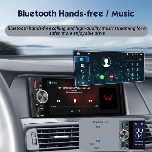 [شاشة لمس داخلية] 6.36 بوصة ستيريو سيارة أحادي الدين مع CarPlay لاسلكي/سلكي وAndroid Auto، صوت قوي 240 وات DSP مع EQ، MirrorLink، بلوتوث بدون استخدام اليدين، كاميرا احتياطية 12 LED، راديو AM/FM in Saudi Arabia