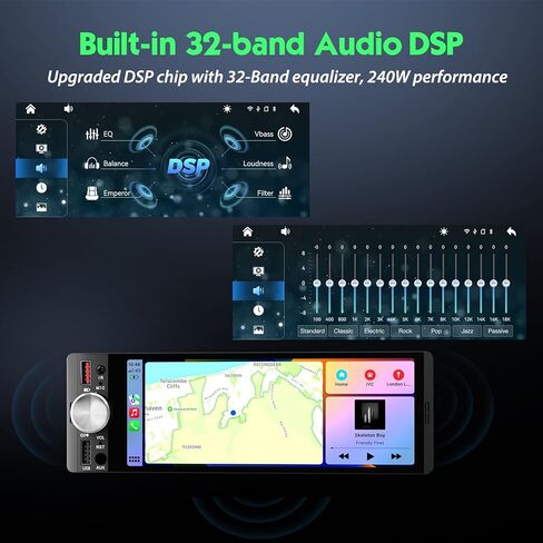 [شاشة لمس داخلية] 6.36 بوصة ستيريو سيارة أحادي الدين مع CarPlay لاسلكي/سلكي وAndroid Auto، صوت قوي 240 وات DSP مع EQ، MirrorLink، بلوتوث بدون استخدام اليدين، كاميرا احتياطية 12 LED، راديو AM/FM in Saudi Arabia