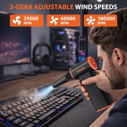 Electric Air Duster, 160000RPM Ultra Powerful Compressed Air Duster, 3-Gear Adjustable Air Blower, Rechargeable Cordless Mini Blower for Keyboard, Computer, Electronics, Car, Home & Outdoor Cleaning in Saudi Arabia