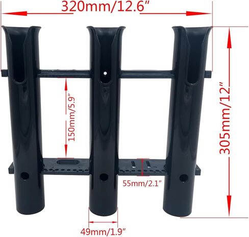 Fishing Rod Holder Bracket 3 Tube，Black Wall Mounted Boat Side Mount Tool Holder Tube Links with Screws in Saudi Arabia