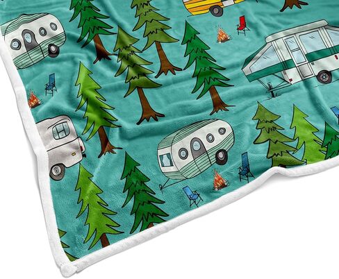 JAWO Happy Camper Throw Blanket, Retro RV Camper Travel Trailers Forest Flannel Blanket for Couch Bed Sofa Chair Home Decor, Camping Travel Outdoor Blanket, Cozy Warm Soft Blankets, 50x60 Inch in Saudi Arabia