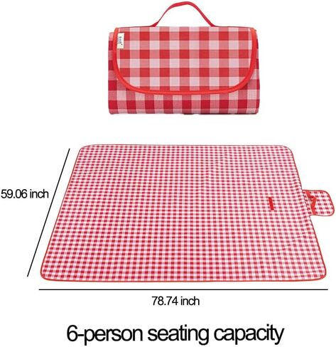 Large Picnic Outdoor Blanket, Checkered Picnic Blanket 59“x78.7" Waterproof Foldable Blankets Gingham Picnic Mat for Beach, Park, Lawn, Picnics, and Camping, Red and White in Saudi Arabia