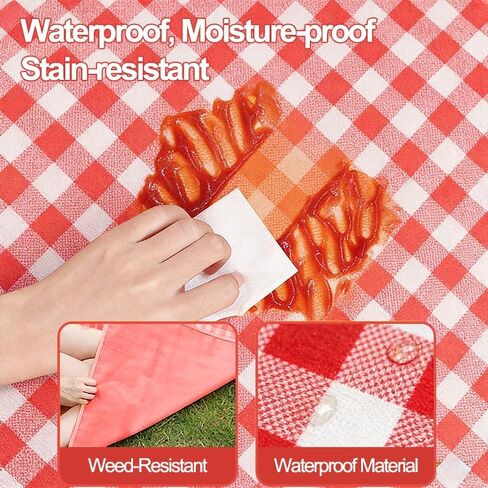 Large Picnic Outdoor Blanket, Checkered Picnic Blanket 59“x78.7" Waterproof Foldable Blankets Gingham Picnic Mat for Beach, Park, Lawn, Picnics, and Camping, Red and White in Saudi Arabia