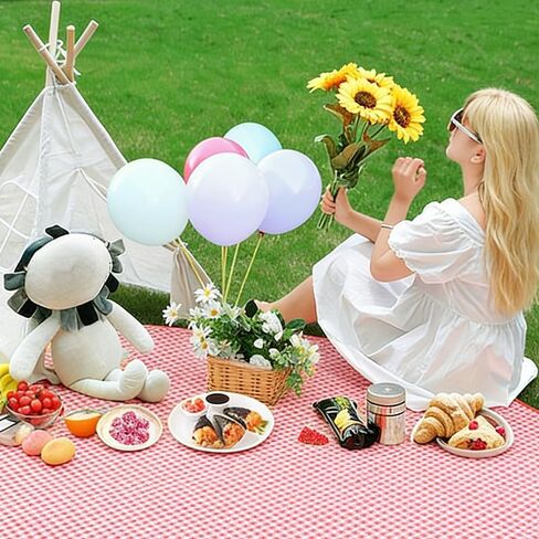 Large Picnic Outdoor Blanket, Checkered Picnic Blanket 59“x78.7" Waterproof Foldable Blankets Gingham Picnic Mat for Beach, Park, Lawn, Picnics, and Camping, Red and White in Saudi Arabia
