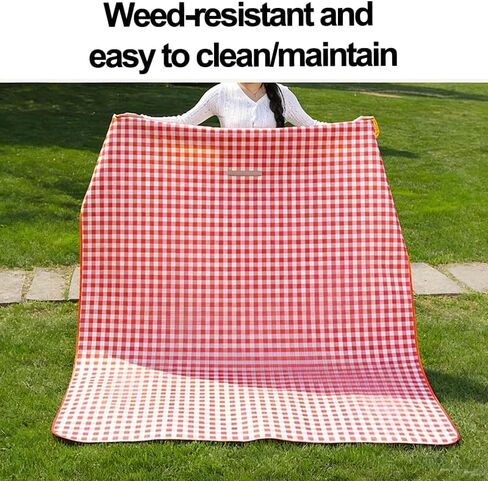 Large Picnic Outdoor Blanket, Checkered Picnic Blanket 59“x78.7" Waterproof Foldable Blankets Gingham Picnic Mat for Beach, Park, Lawn, Picnics, and Camping, Red and White in Saudi Arabia