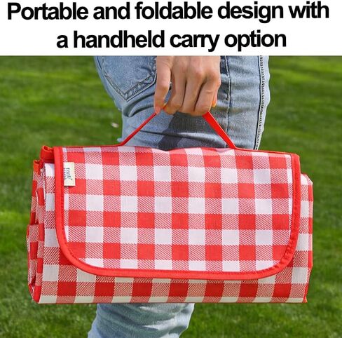 Large Picnic Outdoor Blanket, Checkered Picnic Blanket 59“x78.7" Waterproof Foldable Blankets Gingham Picnic Mat for Beach, Park, Lawn, Picnics, and Camping, Red and White in Saudi Arabia