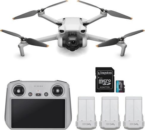 DJI Mini 3 Fly More Combo (DJI RC) with 128GB Memory Card – Lightweight and Foldable Mini Camera Drone with 4K HDR Video, 51-min Flight Time (2 Item) in Saudi Arabia