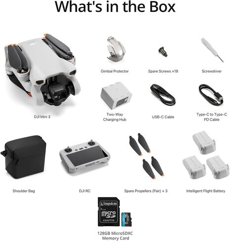 DJI Mini 3 Fly More Combo (DJI RC) with 128GB Memory Card – Lightweight and Foldable Mini Camera Drone with 4K HDR Video, 51-min Flight Time (2 Item) in Saudi Arabia