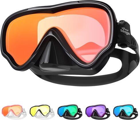 Seago Swim Mask Swimming Goggles Adult Men Women With Nose Cover, Adult Swim Goggles Anti Fog 180° Clear View Tempered Glasses, Pool Underwater Men Women Goggles Mirrored Orange UV Protection No Leak in Saudi Arabia