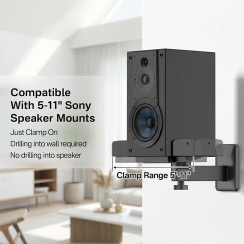 Heavy Duty Speaker Wall Mounts Compatible with Sony SS-CS5/SS-CS5M2/SS-CS8, Adjustable Dual Side Clamp Large Wall Mounts for Sony Speakers, Fits 5–11" Wide Speakers, WR Cable Ties, Hold Up to 55Lbs in Saudi Arabia