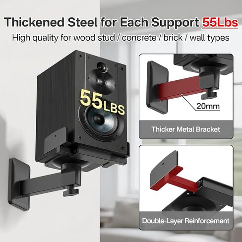Heavy Duty Speaker Wall Mounts Compatible with Sony SS-CS5/SS-CS5M2/SS-CS8, Adjustable Dual Side Clamp Large Wall Mounts for Sony Speakers, Fits 5–11" Wide Speakers, WR Cable Ties, Hold Up to 55Lbs in Saudi Arabia