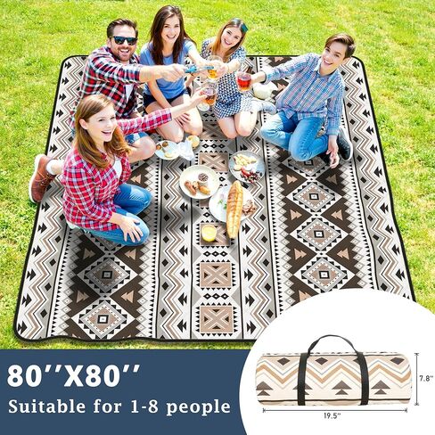 SAMSIER Large Outdoor Picnic Blankets Waterproof Foldable, Beach Blanket Sandproof Portable, Picnic Mat Washable for Camping (80"×80", Thickened) in Saudi Arabia