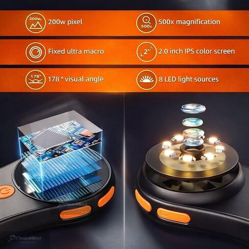 Digital Microscope 500x with 2.0" IPS Screen, Magnifying Glass, Coin Microscope, Trichome Microscope, USB Connection, Ideal for Electronics, Jewelry, Coin Collectors and Kids in Saudi Arabia