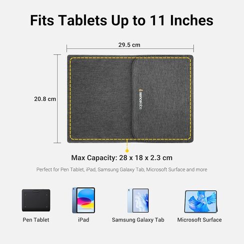 Protective Tablet Sleeve with Extra Storage Compartments – Lightweight 11" Carrying Case for Drawing Tablet and iPad, Cationic Fabric Splash-Resistant Cover in Saudi Arabia